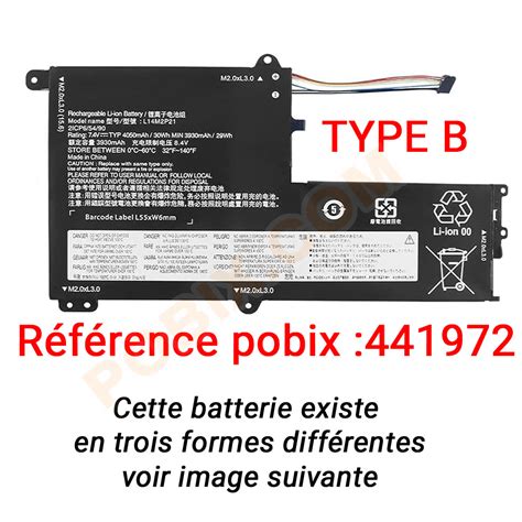 Pobix Batterie Interne LENOVO 7 4V 4100mAh 30Wh L14M2P21 TYPE C