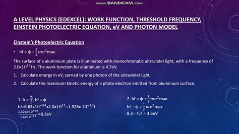 A Level Physics Edexcel Work Function Threshold Frequency