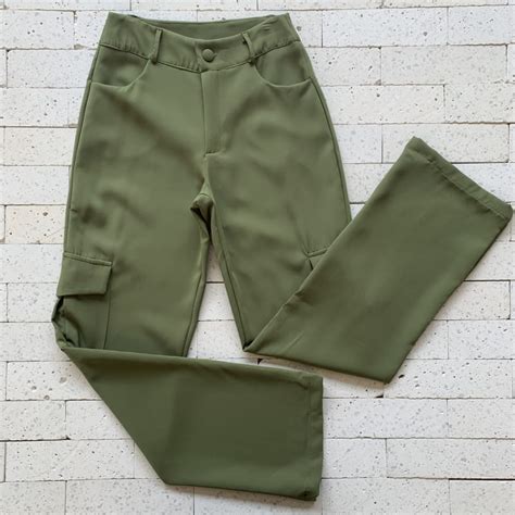 Cal A Cargo Alfaiataria Premium Verde Militar Dondoca Moda Feminina