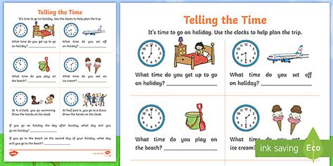 Summer Themed Telling The Time Worksheet Teacher Made