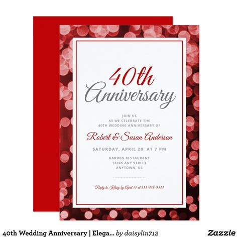 40th Wedding Anniversary Elegant Red Bokeh Invitation 40th Wedding Anniversary