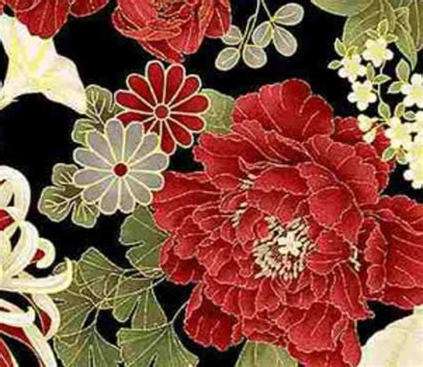 Fabric Large Metallic Asian Florals Kyoto By Timeless Etsy