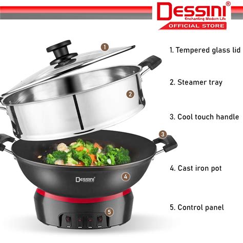Dessini Italy Electric Cooker Steamboat Hot Pot Non Stick Frying Wok Pan Rice Cooker With