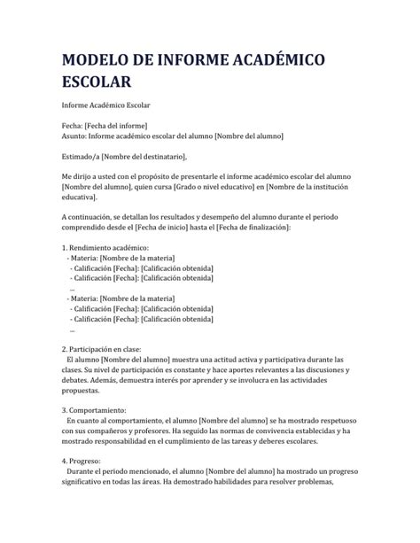 Modelo De Informe Acad Mico Escolar