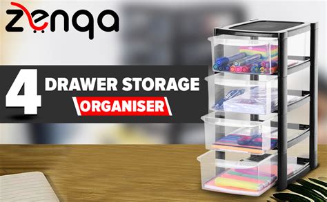 Zenqa 4 Drawer Plastic Storage Organizer Tower Unit Storage Drawers