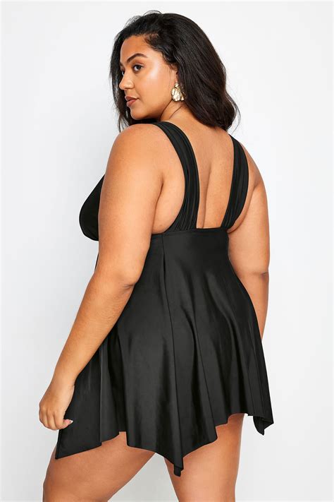 Yours Plus Size Black Knotted Strap Hanky Hem Swim Dress Yours Clothing