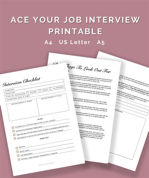 Ace Your Job Interview Printable Planner Interview Guide Job Etsy