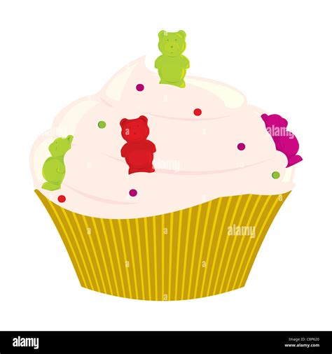 Gummy Bear Covered Cupcake With White Frosting Stock Photo Alamy