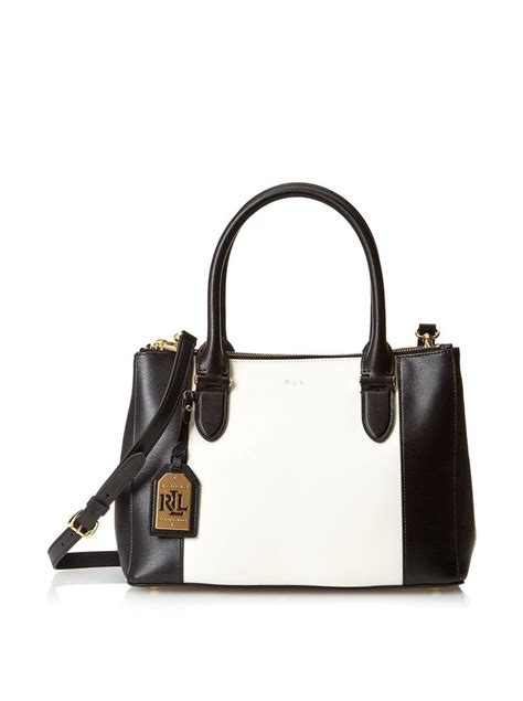 Lauren Ralph Lauren Black Ivory Newbury Double Zip Satchel Tag Usd