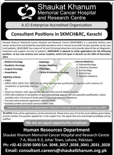 Shaukat Khanum Memorial Cancer Hospital And Research Center Karachi Jobs