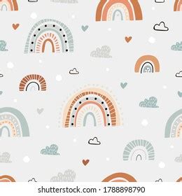 Cute Rainbow Pattern Semaless Bohemian Boho Stock Vector Royalty Free