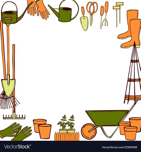 Background with hand drawn garden tools sketch Vector Image