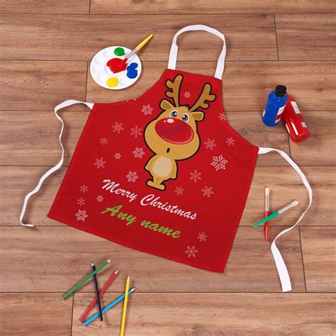 Personalised Cartoon Reindeer Kids Apron Britishmadets