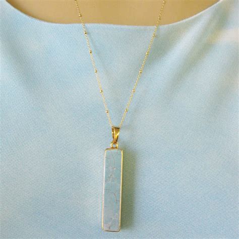 Turquoise Bar Pendant Necklace Long Turquoise Bar And Gold Necklace