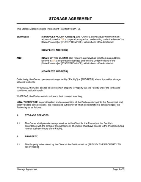 Storage Agreement Template