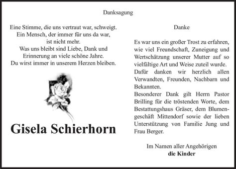 Traueranzeigen Von Gisela Schierhorn Abschied Nehmen De