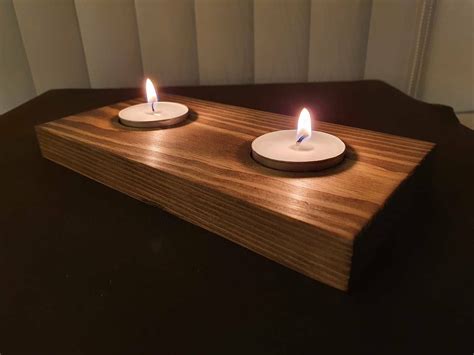 Rustic Wooden Tea Light Candle Holder Pine Redwood Handmade Etsy