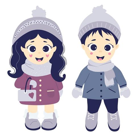 invierno de los niños niño y niña en ropa de invierno gorro bufanda