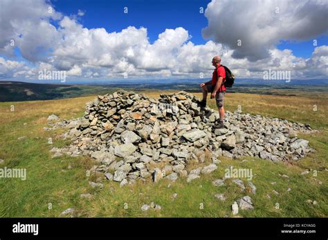 Walker At The Summit Of Selside Fell Lake District National Park