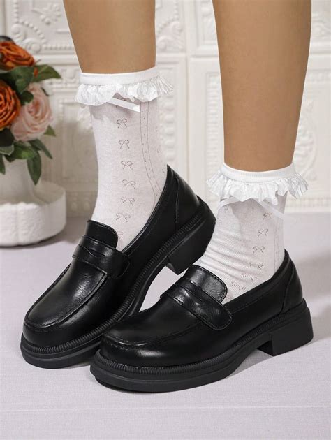 Black French Platform Loafers For Women New 2024 Autumn Winter