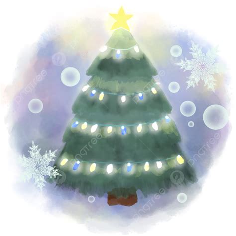 Beautiful Christmas Tree With Snowflakes In Watercolor Style Beautiful Christmas Tree