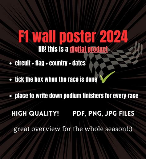 Formula 1 2024 Poster and Calendar. Dates, Racetracks, Schedule and ...