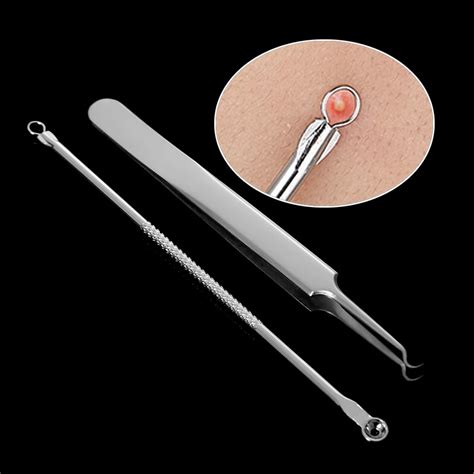 2 Piece Set Stainless Steel Bend Curved Facial Extractor Blackhead Acne