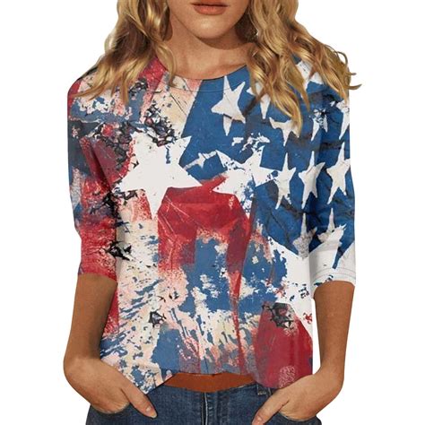 Tqwqt July 4th Womens Patriotic Shirt 4th Of July Shirts Patriotic Shirt Cute Graphic Blouse 34