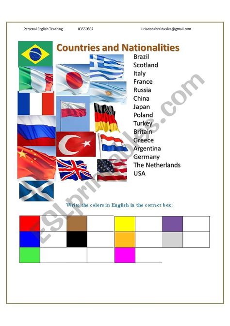 Countries And Flags Esl Worksheet By Gildalu