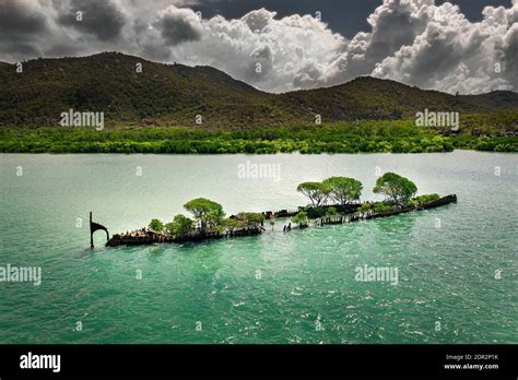 Aerial shot of the "SS City of Adelaide" shipwreck on the coast of ...