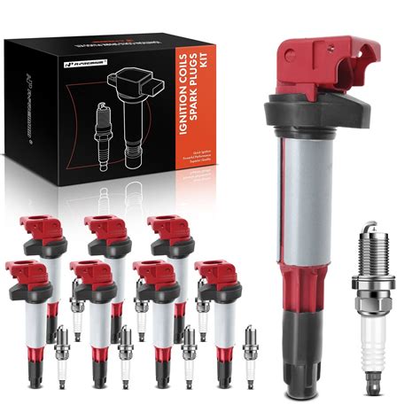 8 Pcs Red Ignition Coil 8 Pcs IRIDIUM Spark Plug Kit For BMW E60 E63