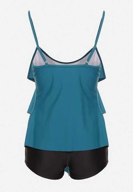 Granatowe Bikini Majtki w Stylu Szortów i Góra z Falbankami Kinerisela Renee