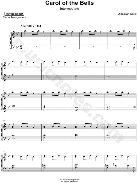 Trinthepianist Carol Of The Bells [intermediate] Sheet Music Piano