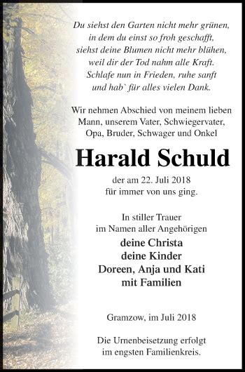 Traueranzeigen Von Harald Schuld Trauer Nordkurier