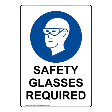 White Safety Glasses Required Sign Or Label Made In Usa