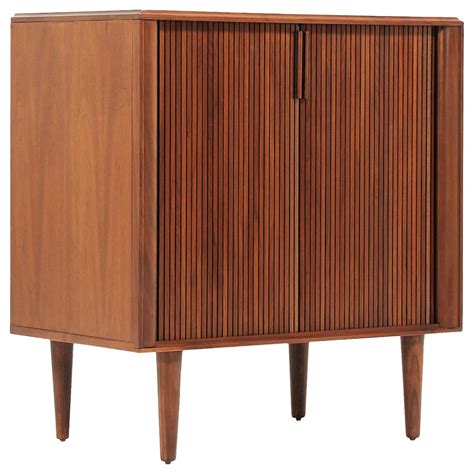 Mid Century Modern Tambour Door Walnut Cabinet By Barzilay At Stdibs