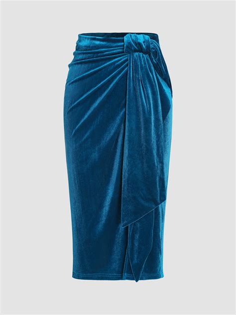 Velvet Solid Ruched Split Maxi Skirt For Party Clubbing Holiday