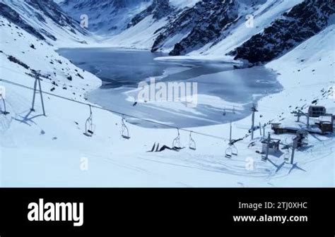 Santiago Chile. Ski station center at snowing Andes Mountains near ...