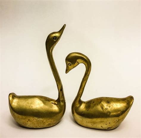 Vintage Set Of Brass Swan Figurines Mid Century Etsy