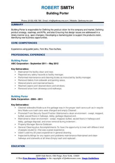 Building Porter Resume Samples Qwikresume