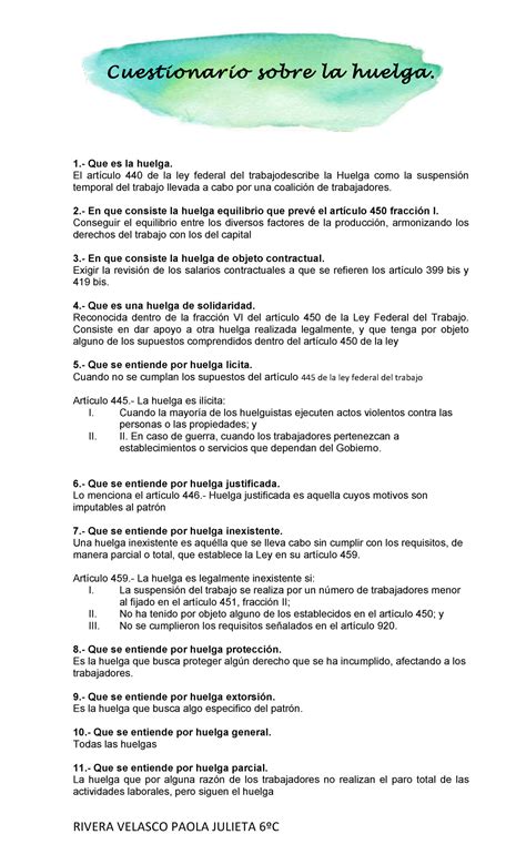 La Huelga Cuestionario Terminado Cuestionario Sobre La Huelga