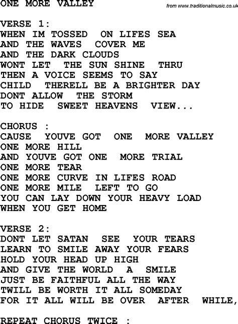 Country Southern And Bluegrass Gospel Song One More Valley Lyrics