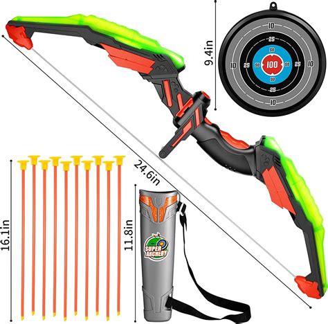 Temi Kids Bow And Arrow Set With Led Light 10 Suction Cup Arrows