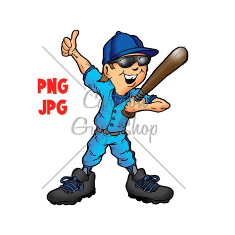 Baseball Clipart Baseball Player Png Cartoon Etsy