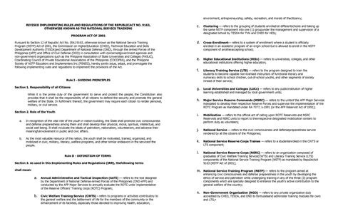 Nstp Cwts2 Irr Revised Implementing Rules And Regulations Of The Republicact No 9163