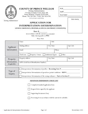 Fillable Online Pwcgov Date Stamp Zoning Administrator Application For