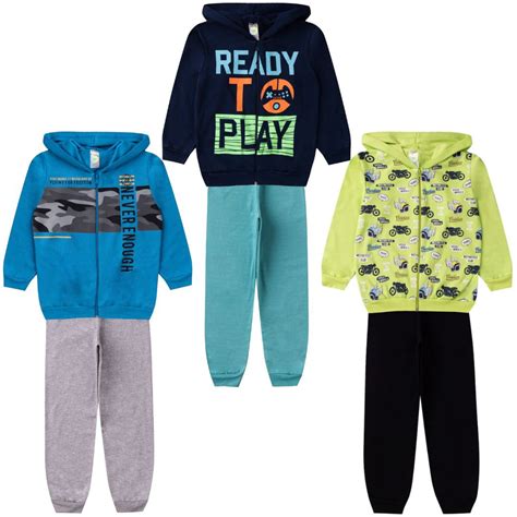 Kit Conjuntos Moletom Infantil Masculino Blusa Cal A Flanelado