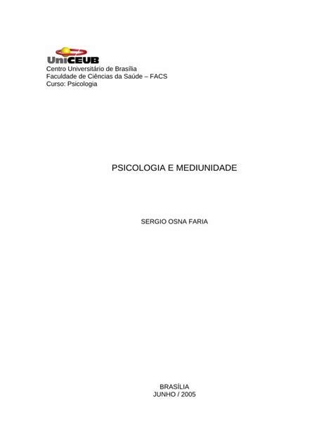 PDF PSICOLOGIA E MEDIUNIDADE Repositorio Uniceub Br Monografia