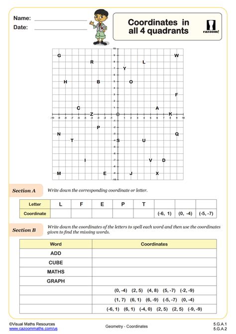 Coordinates In All Four Quadrants 5th Grade Pdf Geometry Worksheets