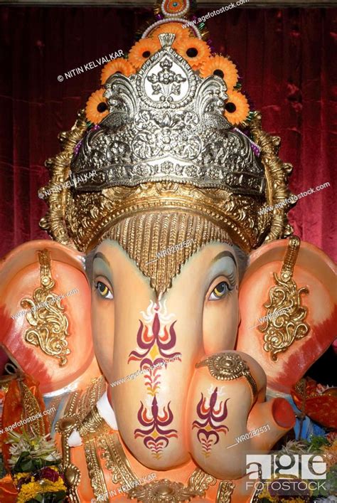 Close Up Of Head Of Lord Ganesh Elephant Headed God Of Hindu